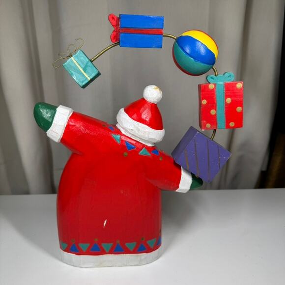 Wooden Santa Juggling Presents at Christmas Figurine Cottage - Picture 3 of 9